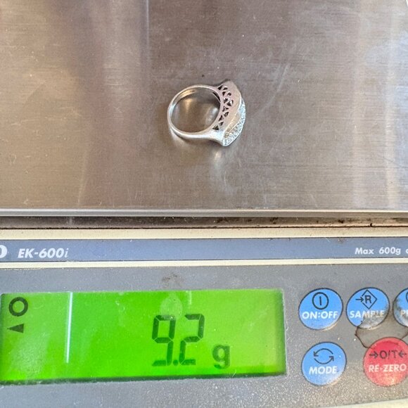 VTG Solid Sterling Silver 925 Marcasite Pavé Set Statement Ring Size 7.25 - Picture 7 of 7